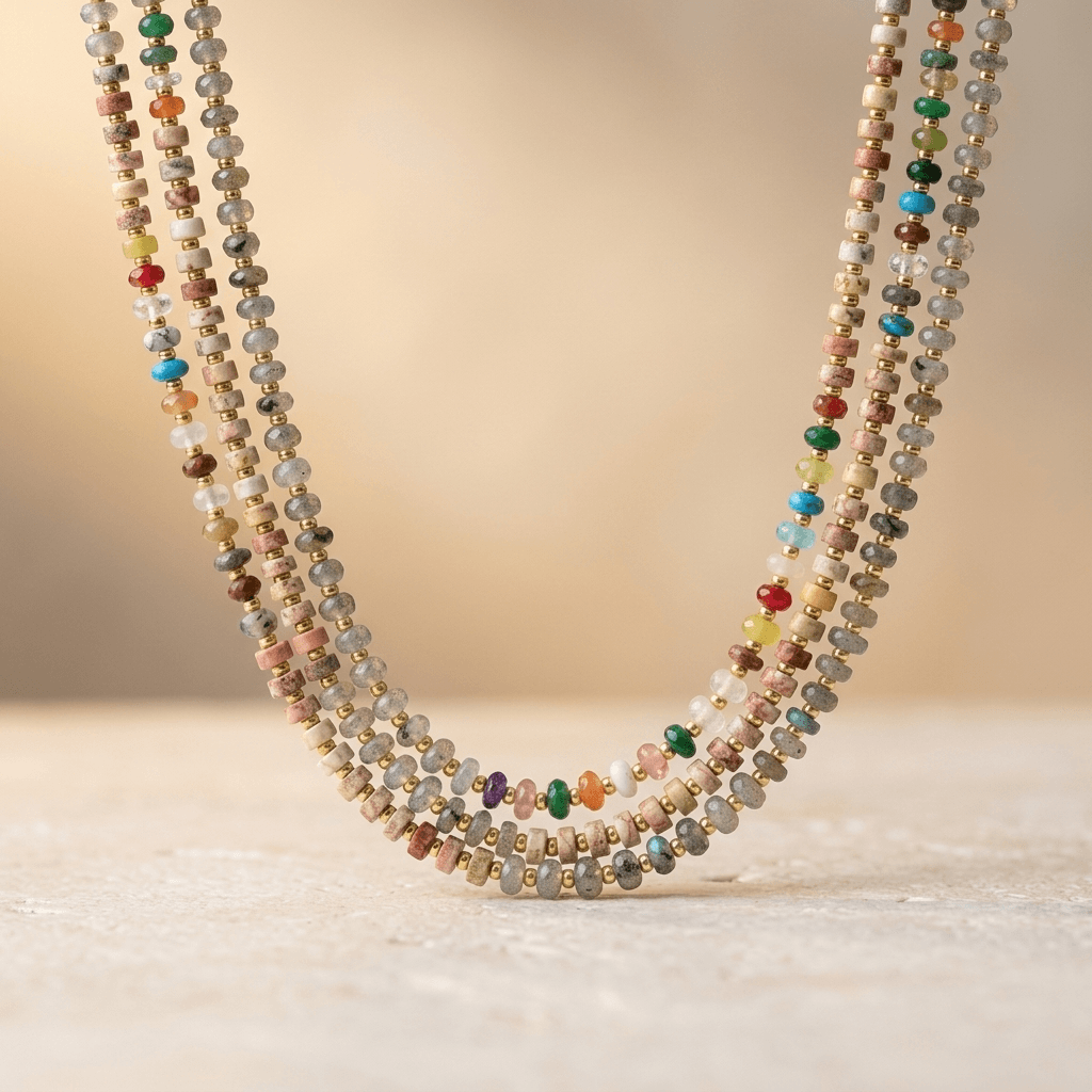 Colorful Gemstone Gold Beaded Layered Necklace