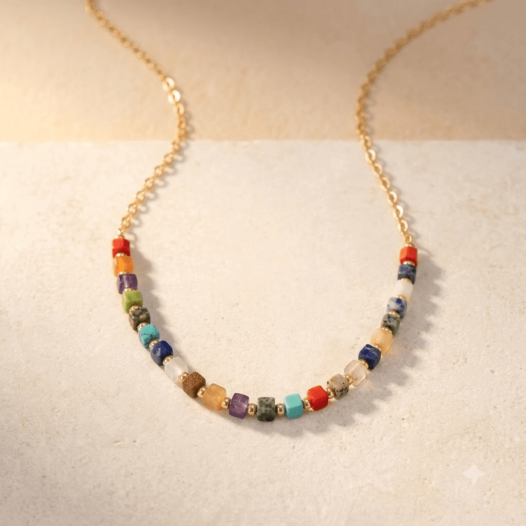 Colorful Gemstone Gold Chain Necklace