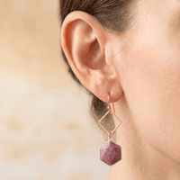 Pink Rhodonite Gold Diamond Drop Earrings