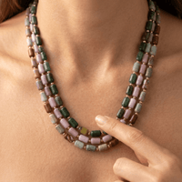 Multi Gemstone Barrel Beads Gold Layered Necklace