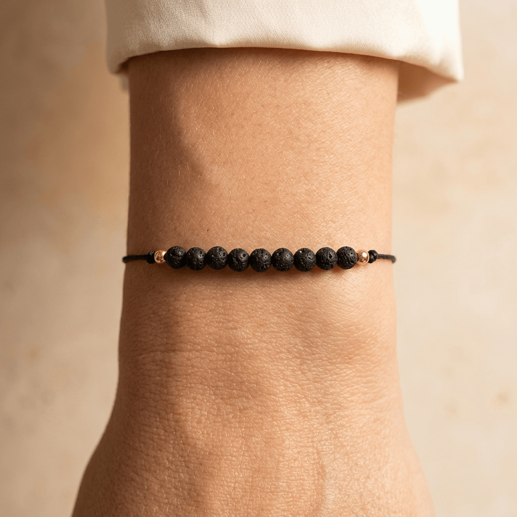 Black Lava Stone Gold Beaded Bracelet