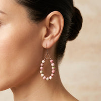 Boho Copper Pink Floral Beaded Dangle Earrings