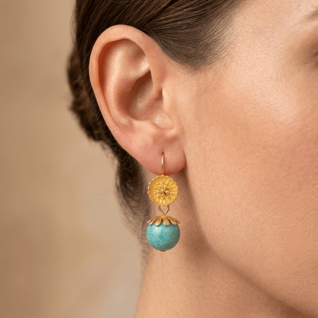 Gold Amazonite Daisy Flower Drop Earrings