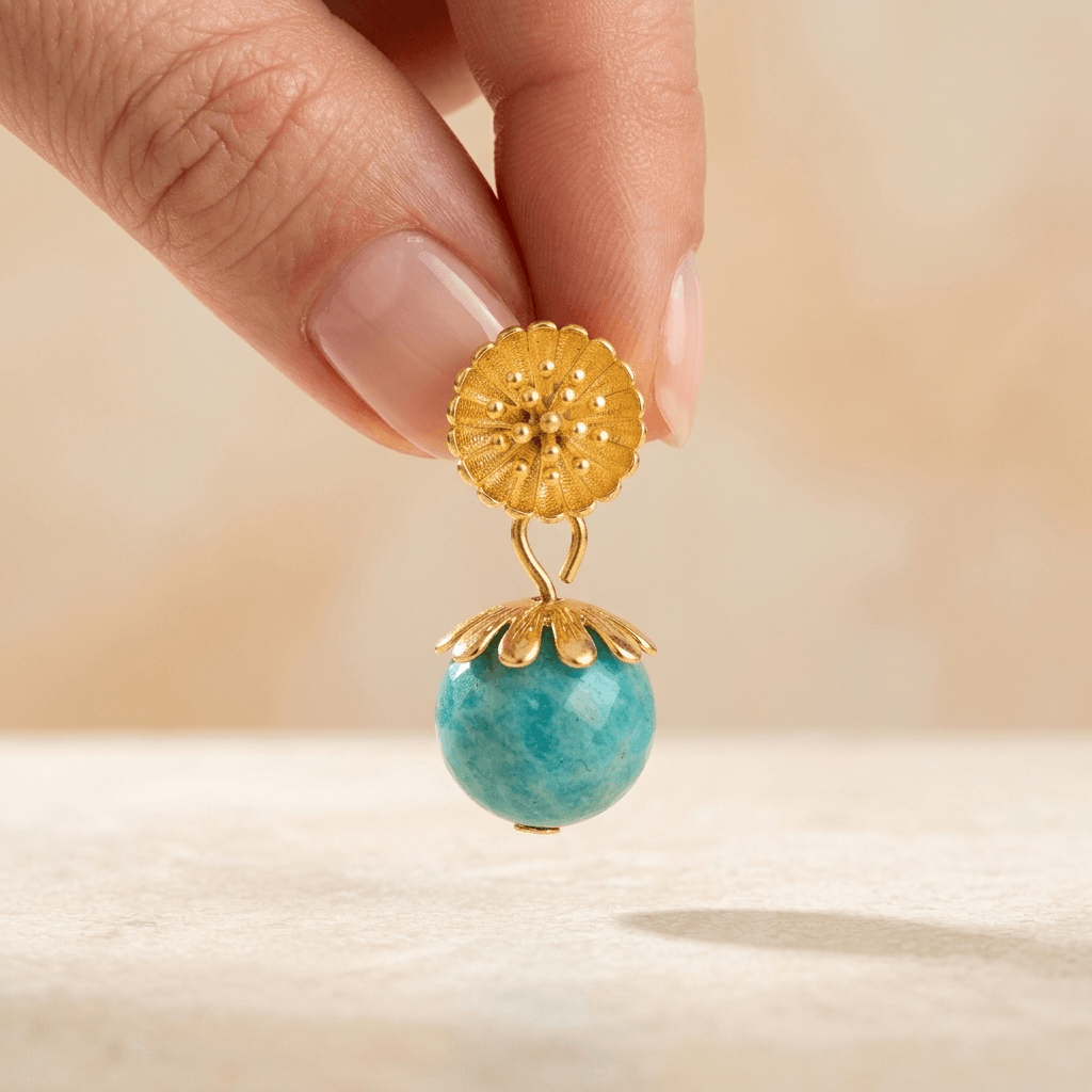 Gold Amazonite Daisy Flower Drop Earrings