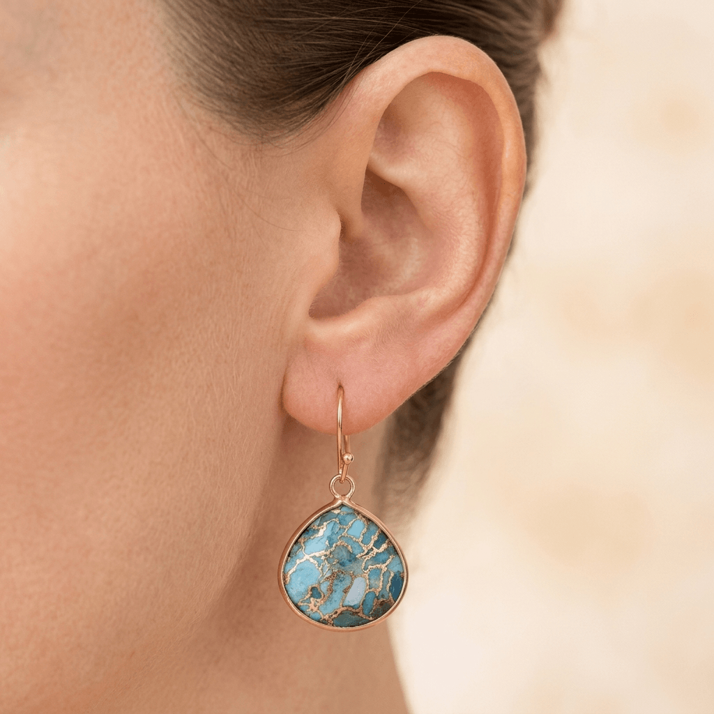 Blue Turquoise Gold Teardrop Earrings