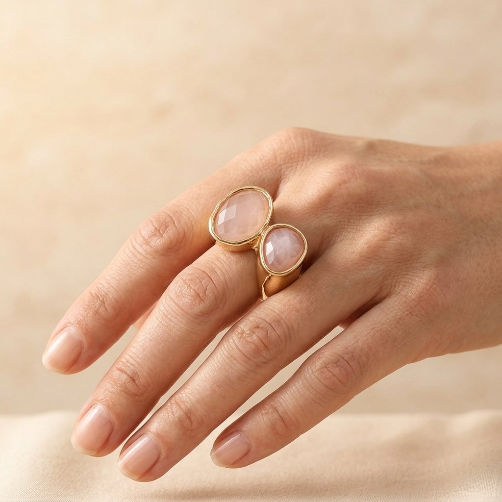 Gold Rose Quartz Double Oval Ring