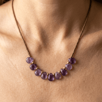 Amethyst Teardrop Brass Bead Necklace