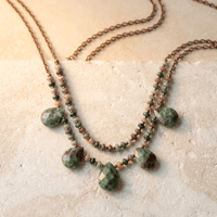 Natural Agate Teardrop Beaded Layered Necklace