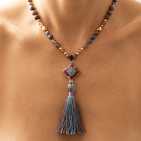 Handmade Purple Jasper Diamond Tassel Necklace