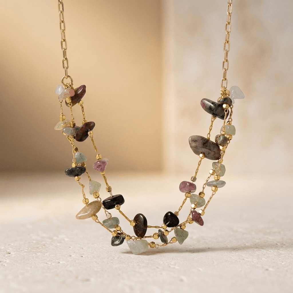 Tourmaline Multi Layer Gold Chain Necklace