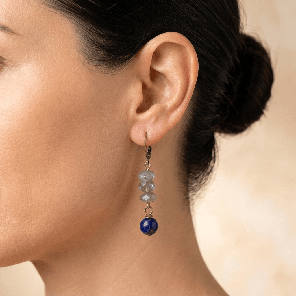 Labradorite Lapis Lazuli Brass Drop Earrings