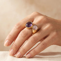 Gold Dual Oval Amethyst Rose Quartz Ring