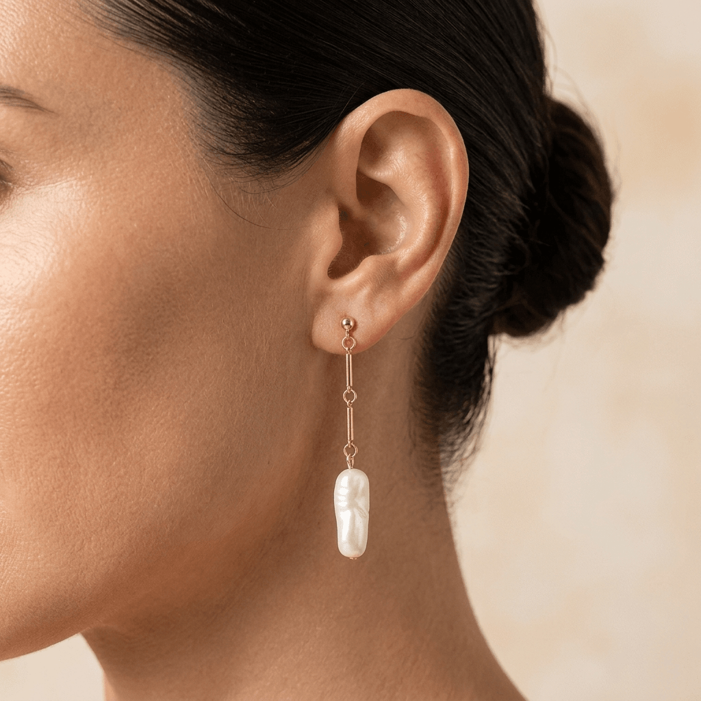Gold Freshwater Pearl Long Drop Earrings
