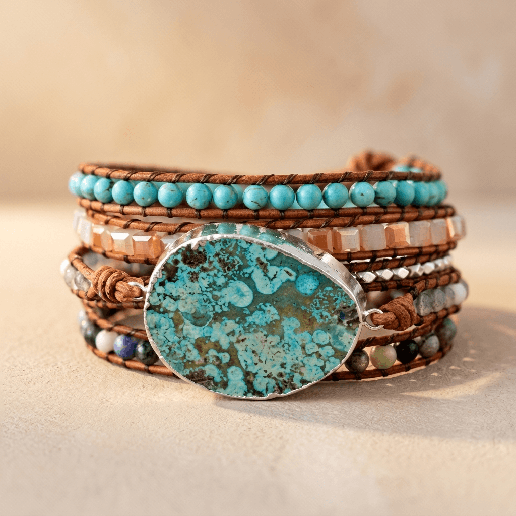 Handmade Turquoise Silver Leather Wrap Bracelet