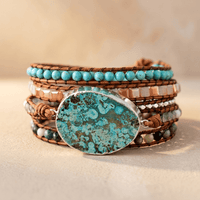 Handmade Turquoise Silver Leather Wrap Bracelet