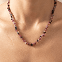 Natural Pink Tourmaline Chip Beaded Necklace