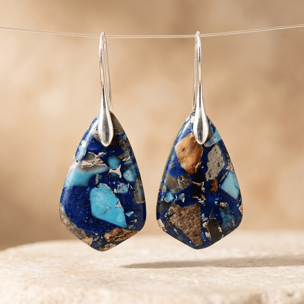Blue Mosaic Jasper Sterling Silver Teardrop Earrings