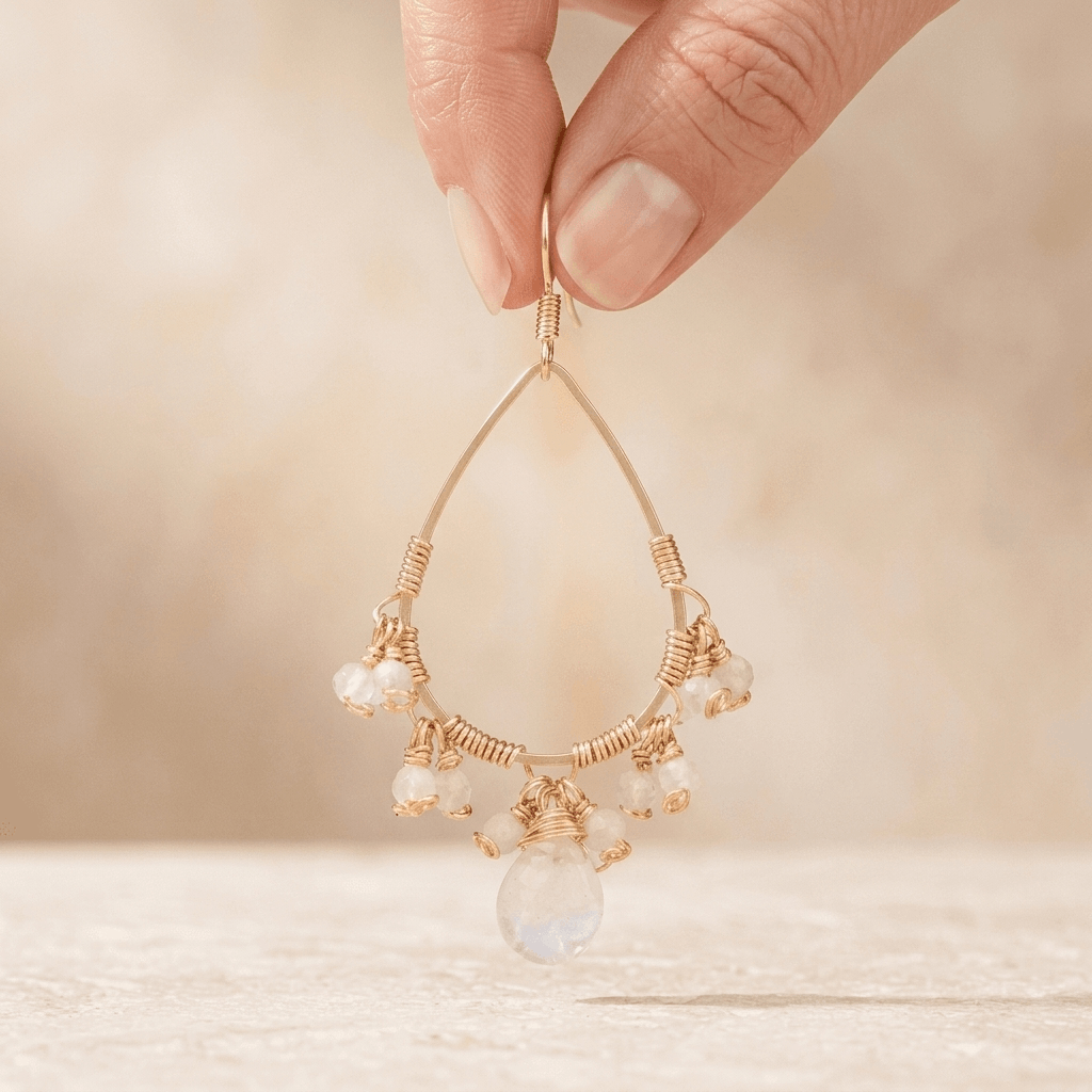 Rose Quartz Gold Teardrop Chandelier Earrings