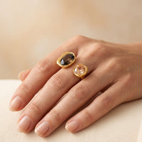 Gold Smoky Quartz Peach Tourmaline Ring