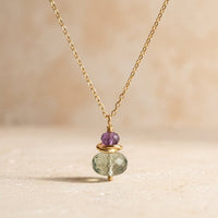 Gold Amethyst Green Fluorite Beaded Necklace