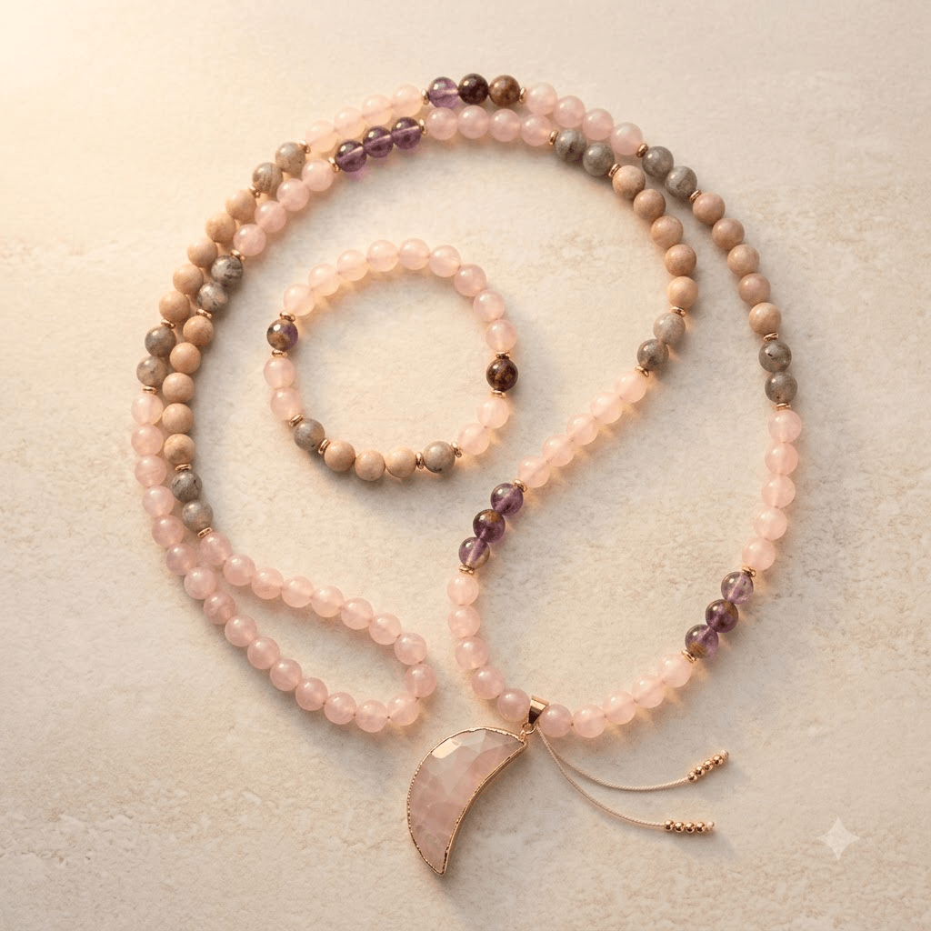 Rose Quartz Amethyst Labradorite Beaded Pendant Necklace