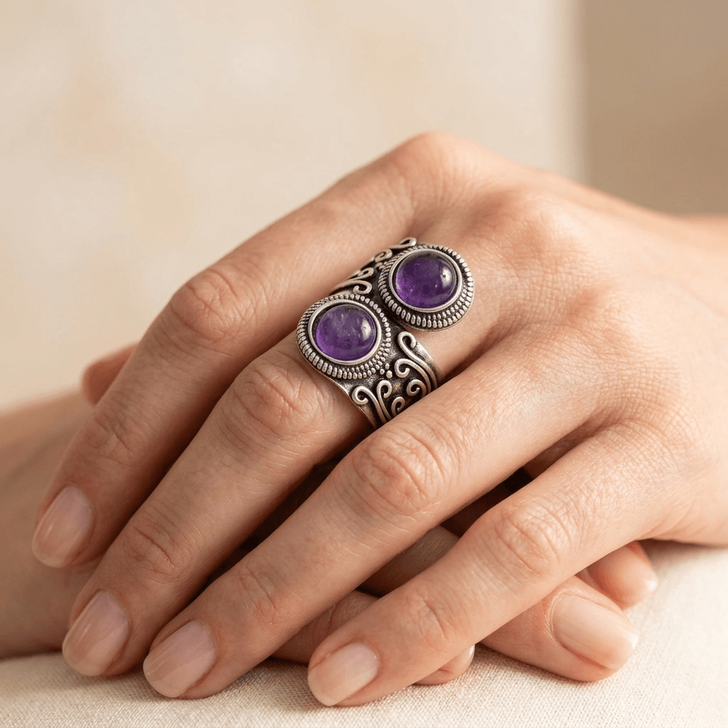 Vintage Silver Amethyst Dual Stone Ring