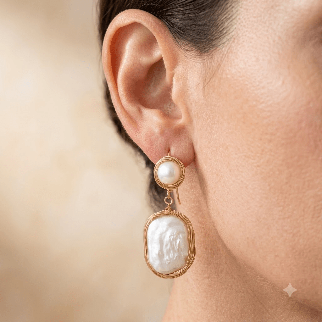 Gold Wire Pearl Drop Earrings