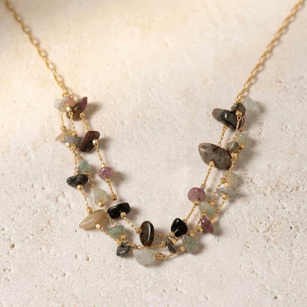 Tourmaline Multi Layer Gold Chain Necklace
