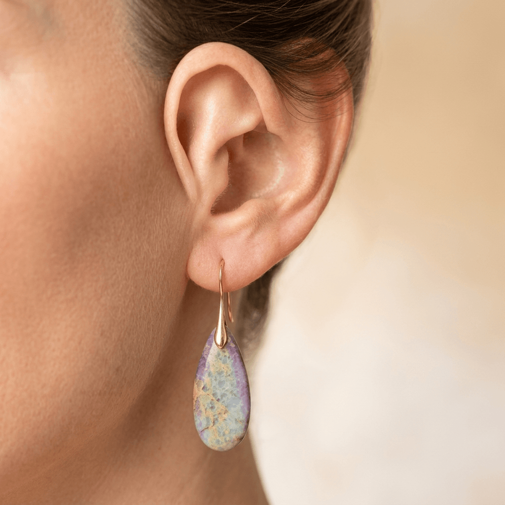 Purple Jasper Gold Teardrop Drop Earrings