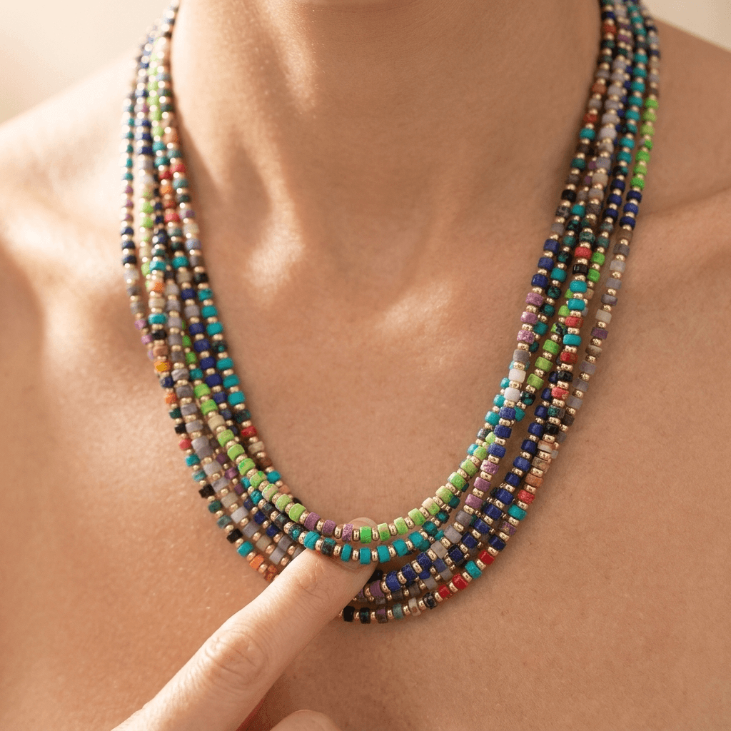 Colorful Gemstone Beaded Gold Layered Necklace