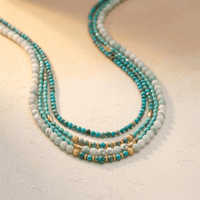 Turquoise Gold Layered Beaded Pendant Necklace