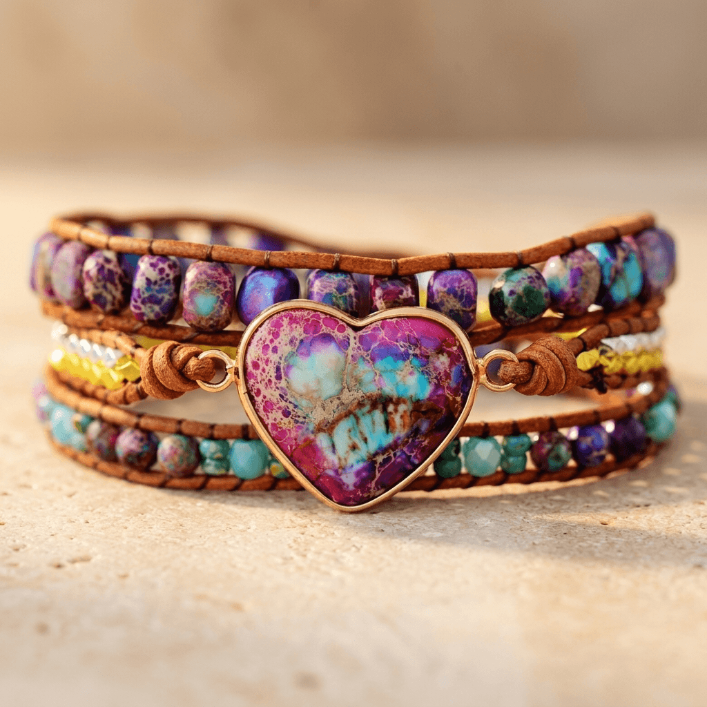 Purple Turquoise Jasper Heart Wrap Bracelet