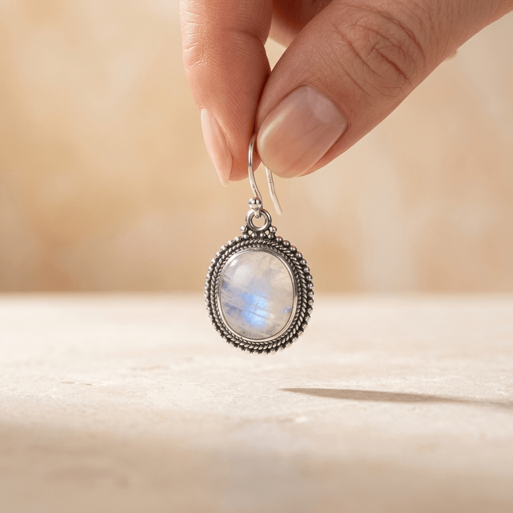 Vintage Sterling Silver Moonstone Oval Earrings