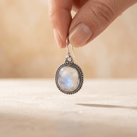 Vintage Sterling Silver Moonstone Oval Earrings