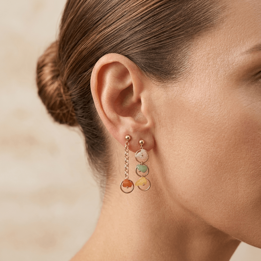 Colorful Natural Stone Gold Drop Earrings