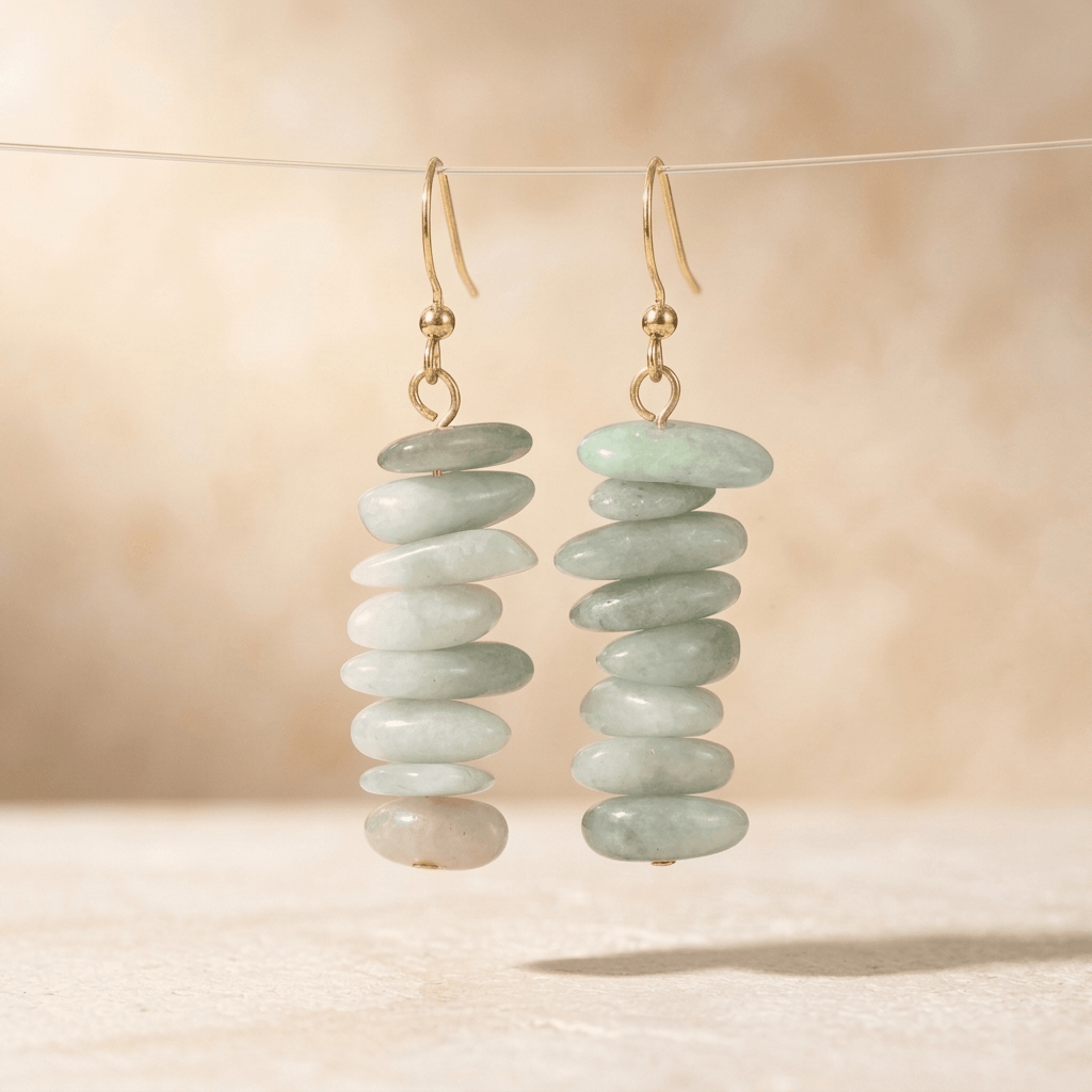 Natural Green Jade Stacked Drop Earrings