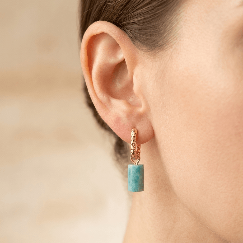 Asymmetrical Amazonite Gold Hoop Earrings