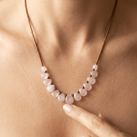 Rose Quartz Teardrop Brass Beaded Necklace