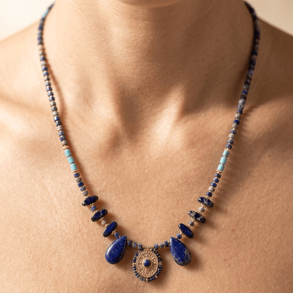 Lapis Lazuli Gold Teardrop Pendant Necklace