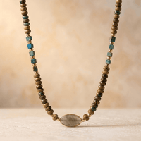 Boho Brass Wood Bead Jasper Necklace