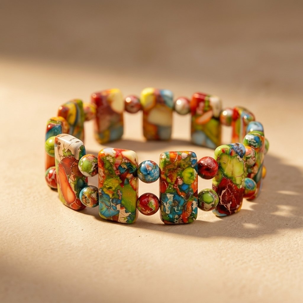 Multicolor Natural Stone Rectangular Bar Bracelet