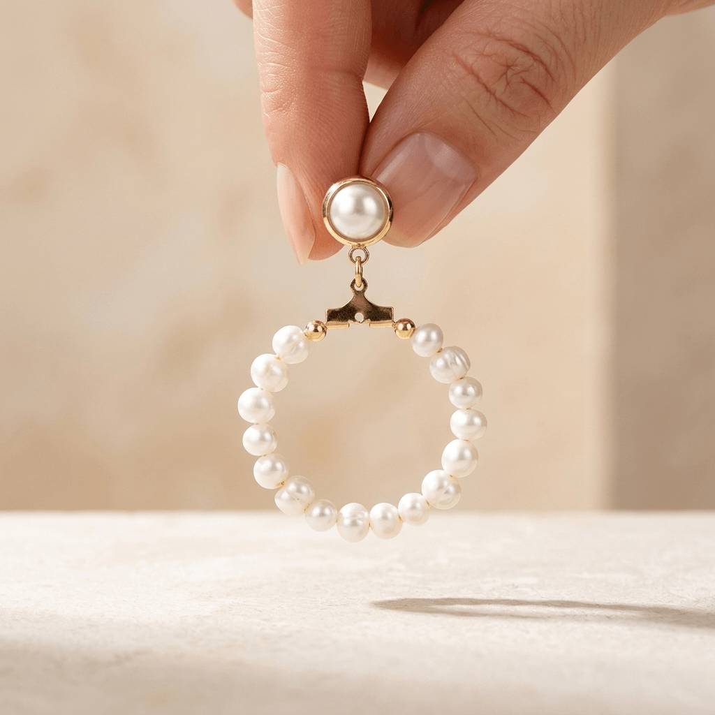 Pearl Gold Hoop Drop Earrings