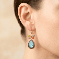 Natural Labradorite Gold Teardrop Earrings