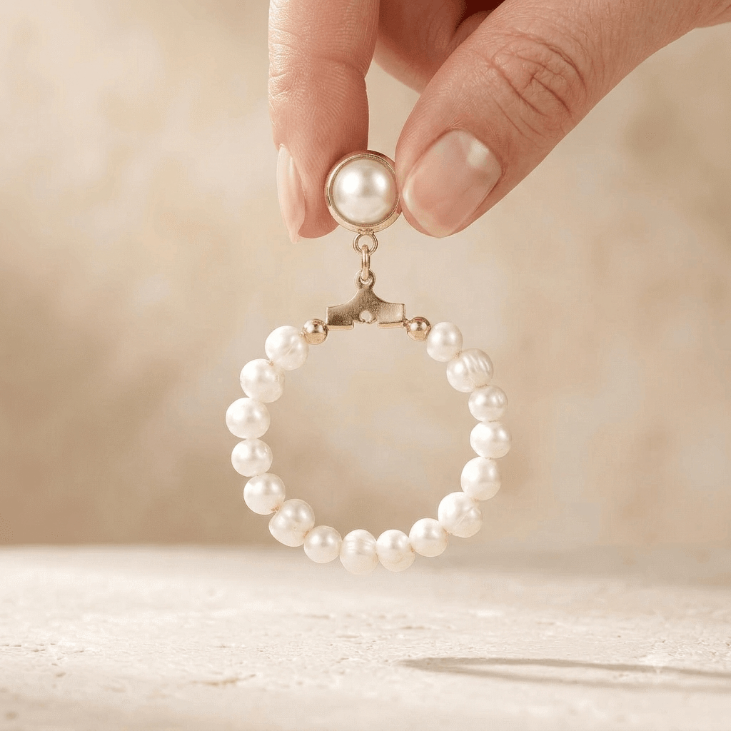Pearl Gold Hoop Drop Earrings