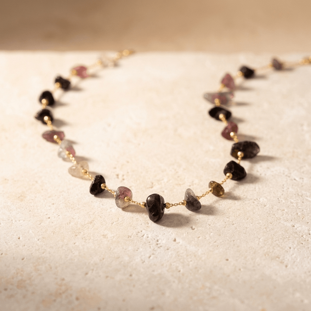 Multistone Gold Chain Tourmaline Pendant Necklace