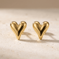 Gold Puffy Heart Stud Earrings