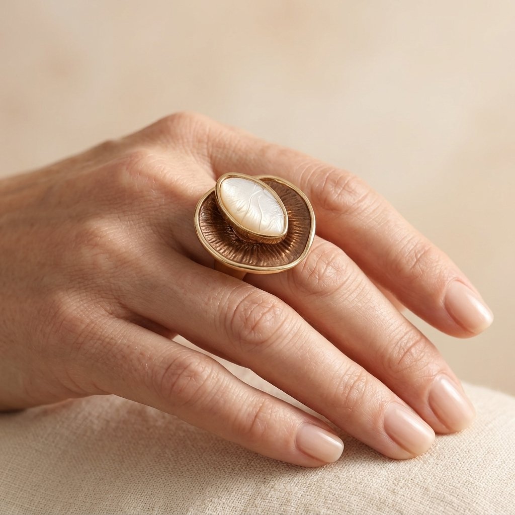 Vintage Gold Enamel Leaf Oval Ring