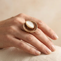 Vintage Gold Enamel Leaf Oval Ring