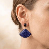 Blue Sodalite Gold Diamond Drop Earrings