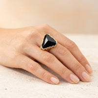 Gold Black Onyx Scalloped Heart Ring